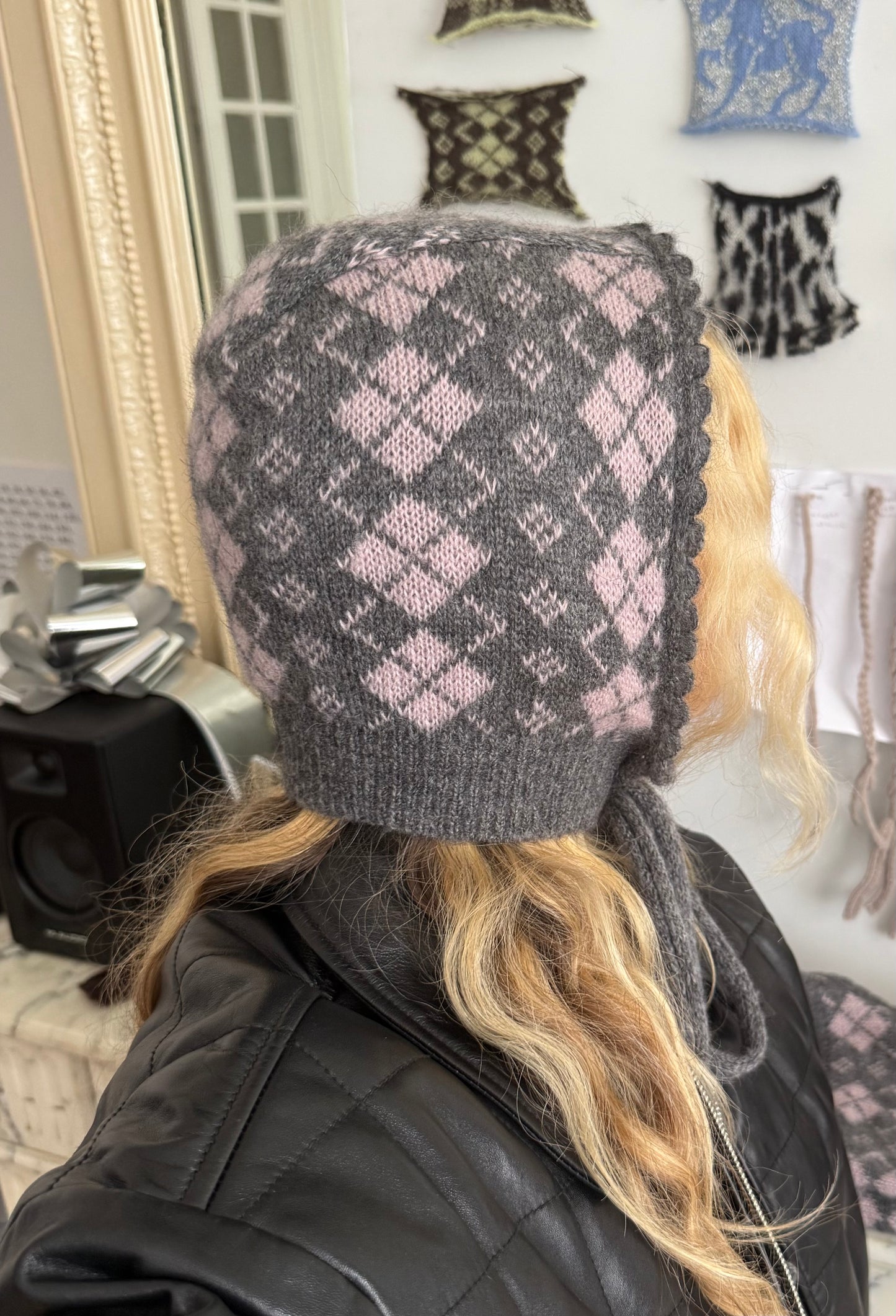 Grey & Pink Argyle Balaclava