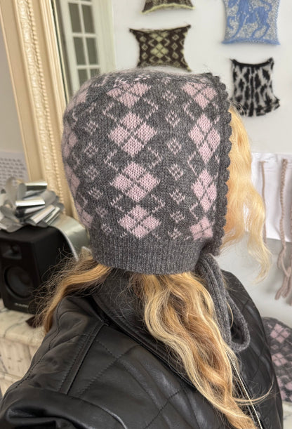 Grey & Pink Argyle Balaclava