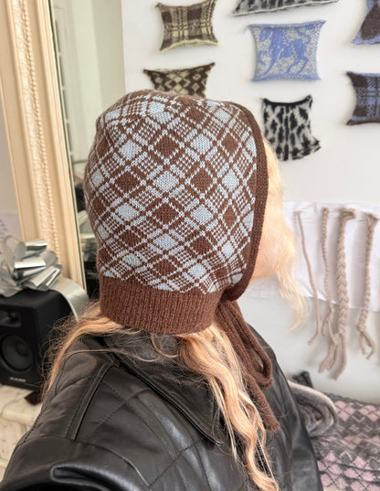 Brown & Pale Blue Tartan Balaclava